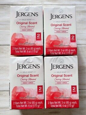 Jergens Cherry Almond Mild Soap Original Scent - 8 Bars (4x 2 Pack) - 3 Oz Each